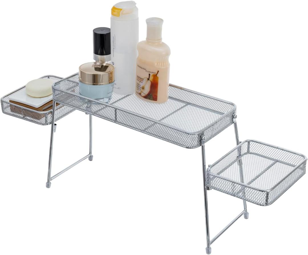 MyGift Chrome Plated Metal Over The Sink Organizer Shelf Rack, 3 Tiered Bathroom or Kitchen Sink Storage Display Caddy (Silver)