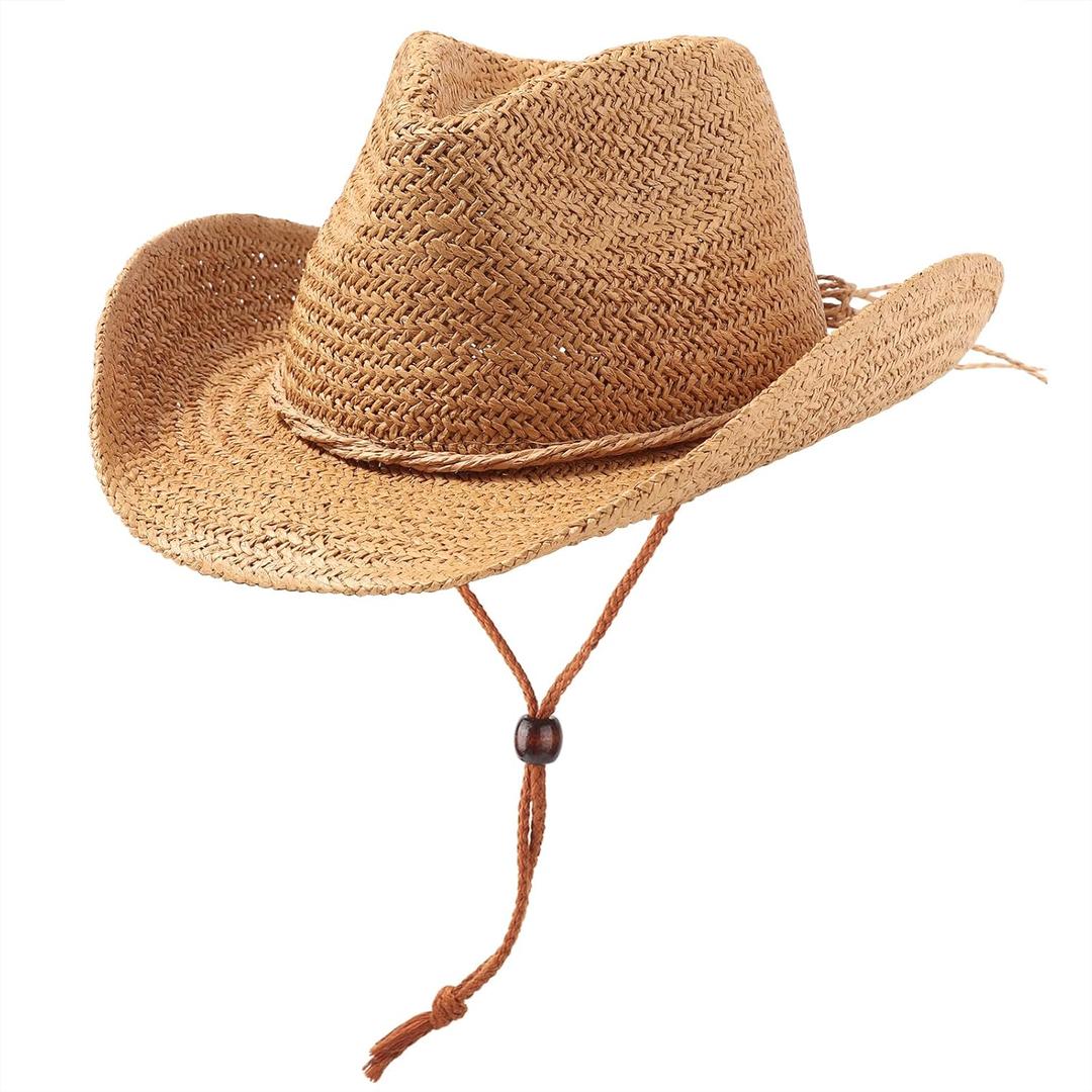 DRESHOW Straw Cowboy Cowgirl Hat for Women Men Western Coastal Cowboy Beach Hat with Shapeable Brim Unisex Rolled up Caps