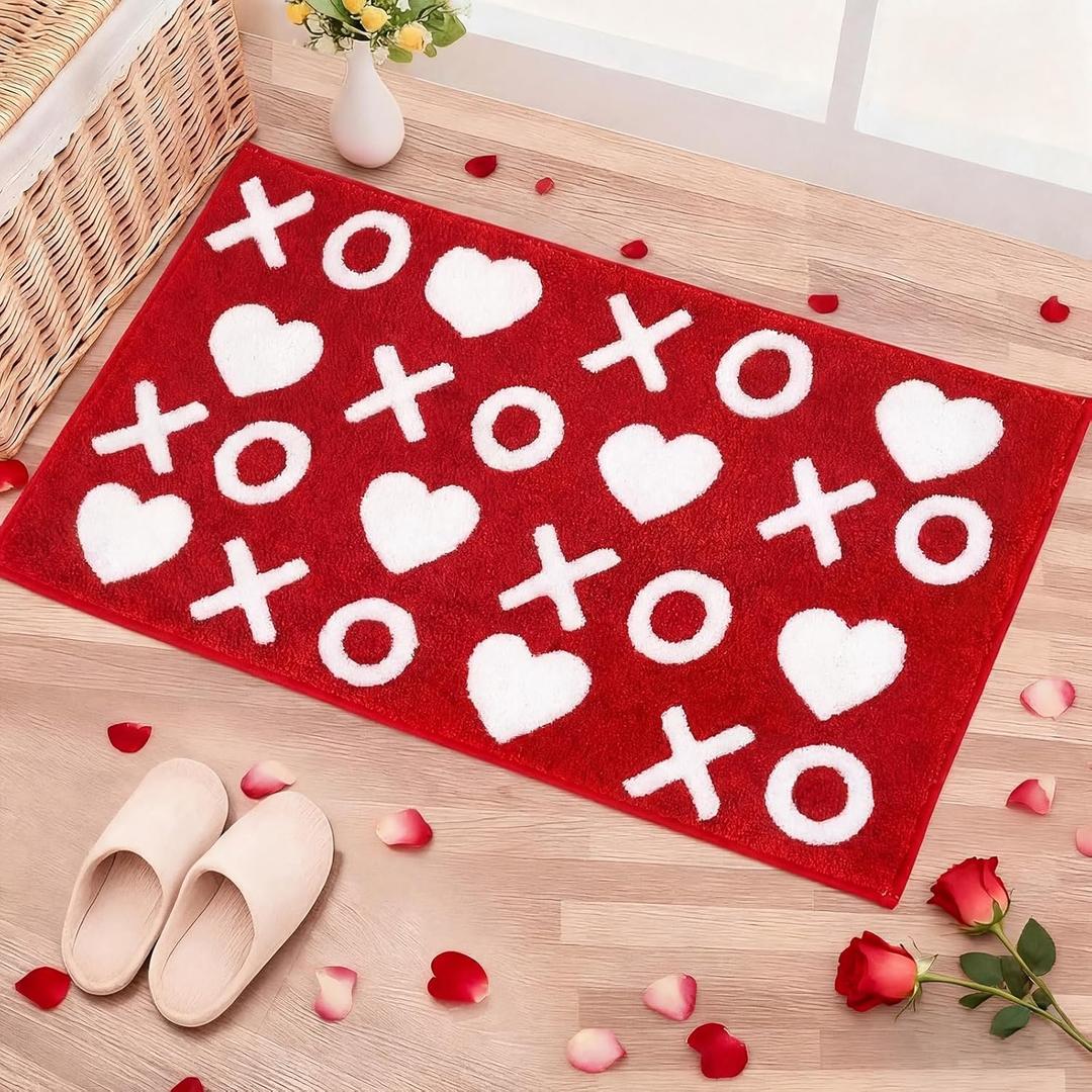 Drydiet Spring Bathroom Rug XOXO Heart Kitchen Rug 20 x 32 Inches Non Slip Water Absorbent Bath Mat for Spring Kitchen Entrance Shower Floor Decor
