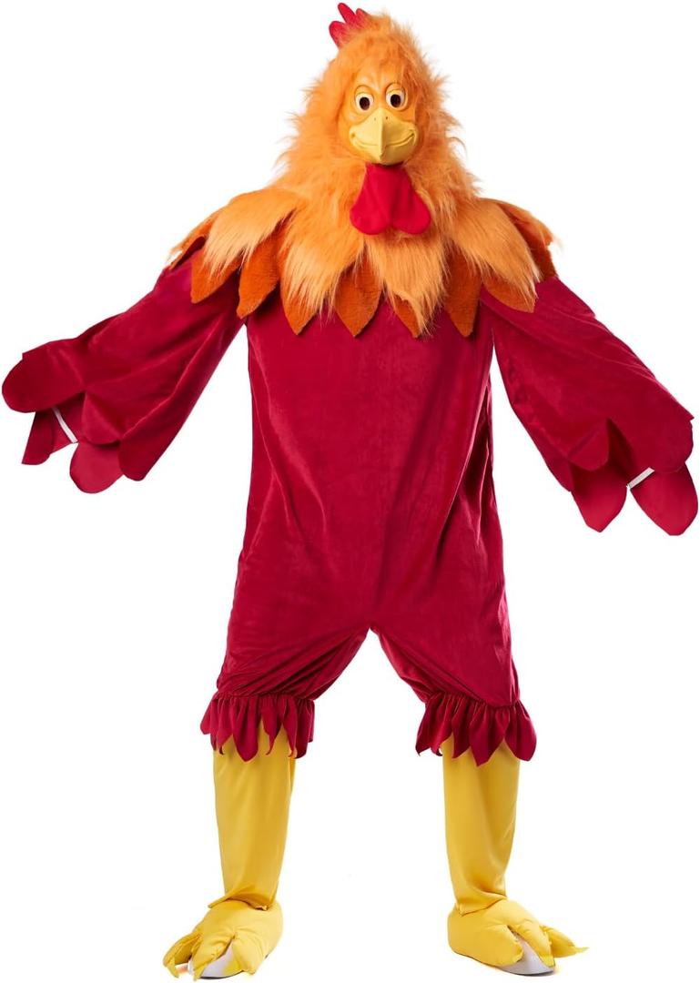 Seasons Deluxe Rooster Costume Adult, Funny Chicken Costume for Halloween Party, Red, One Size Fits Most