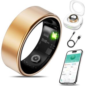 Smart Health Ring for Women Men Fitness Tracker with Heart Rate, Blood Oxygen, Blood Pressure, Sleep Monitoring, Step Counting, IP68 Waterproof for iPhone and Android, No APP Fee, Rose Gold 9