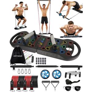 HOTWAVE Portable Exercise Equipment with 16 Gym Accessories.20 in 1 Push Up Board Fitness,Resistance Bands with Ab Roller Wheel,Full Body Workout at Home