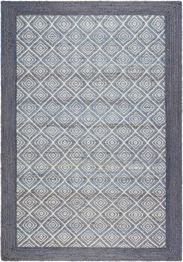 TOWN & COUNTRY TERRA Nalani Textured Diamond Hand-Knotted Flatwoven 100% Natural Jute Area Rug, Midnight Blue, 3'x5', 2'11" x 5'