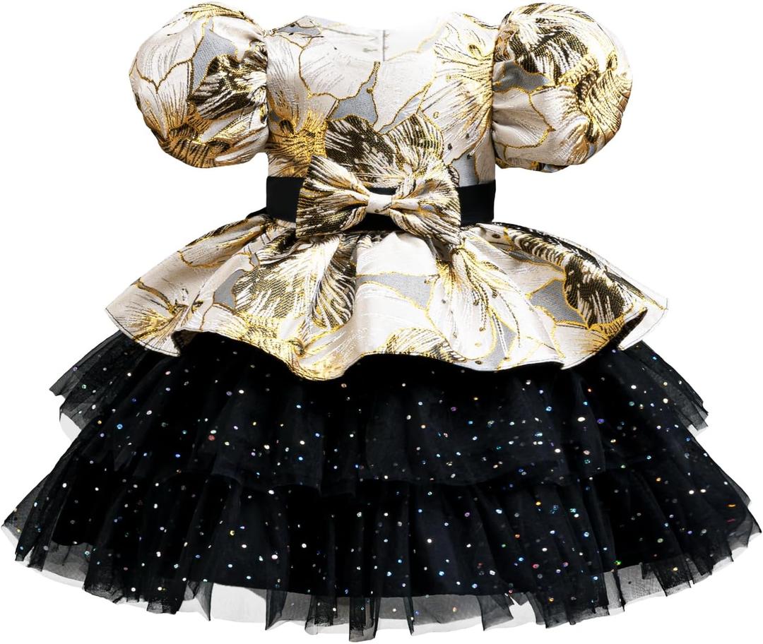 Toddler Baby Girls Tulle Dress Flower Girl Dresses Princess Party Outfit Photo Shoot (Age 0-6 Years) (Black)