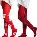 Aaronano 2 Pairs Girls Patterned Red Tights Christmas Holiday Stockings Kids Snowflake Printed Tights for Girls 4-10t