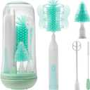 Electric Bottle Brush Cleaner, Rechargable Electric Baby Bottle Brush for Travel, Waterproof Electric Bottle Cleaner Set with Nipple & Straw Brush, Perfect Essentials Gift for Mom After Birth, Green