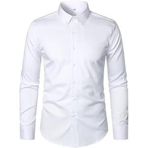 HOOD CREW Men’s Long Sleeve Button Down Shirt Slim Fit Casual Solid Dress Shirts M