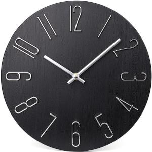 jomparis Wall Clock 12" Silent Non-Ticking Modern Style Wooden Wall Clocks Decorative for Office Home Bedroom School (Black)