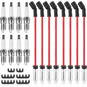 41-962 Spark Plugs & 9748HH Spark Plug Wires Compatible with Chevy Avalanche Silverado 1500 Suburban Tahoe, GMC Sierra 1500 Yukon, Cadillac Escalade, Hummer H2 5.3L 6.0L V8, Replace# 88862122 19299585