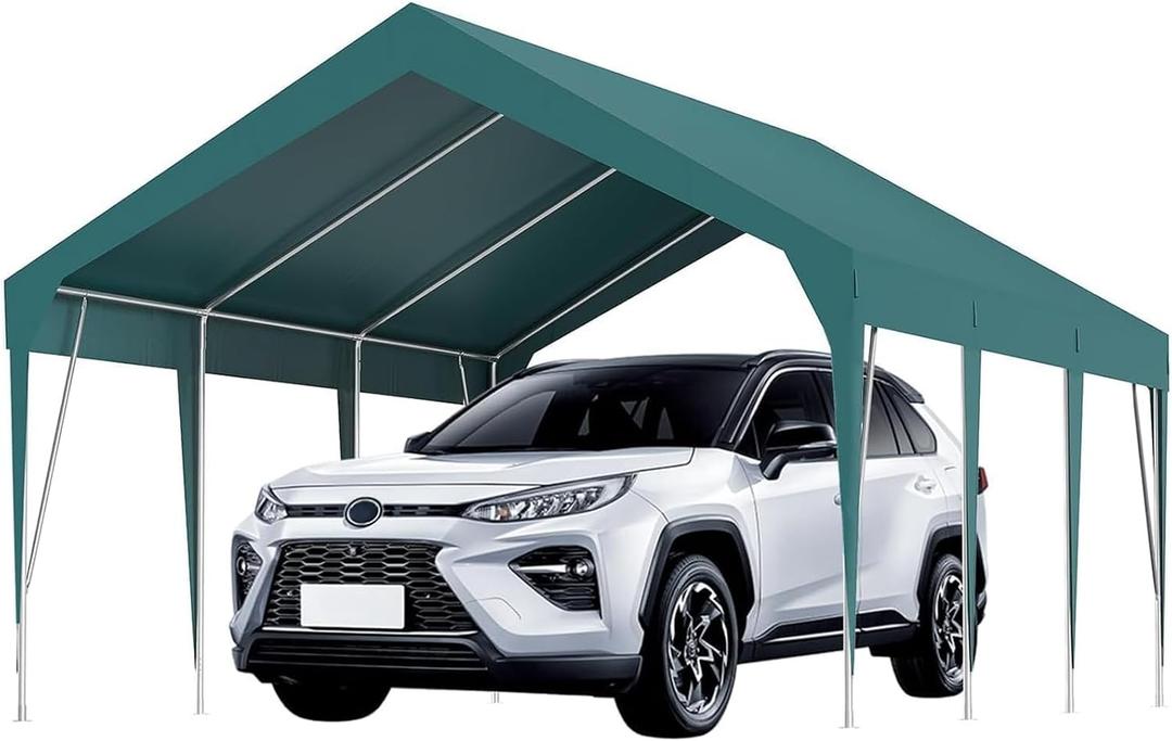 Garvee 13'X20' Carport with Upgraded Frame, Portable Car Canopy with Adjustable Height 9.3-10 FT, Waterproof & UV-Resistant Garage Shelter for Cars, Boats, Truck