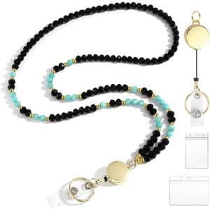 Lanyards for ID Badges for Women Cute, Teacher Lanyard for Women Retractable Natural Crystal Beaded Lanyards for Keys (Amazonite)