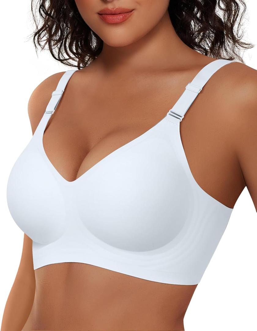 Vertvie Womens Wireless Bras No Underwire Push Up Bra Seamless Supportive Full Coverage Everyday Bras (White,Medium)