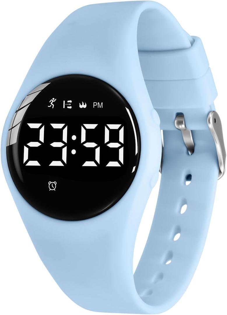 Kids Watches for Girls Boys Digital Sport Watch with Step Counter Pedometer Vibration Alarm Clock, No App Waterproof Fitness Tracker Kids Watch Boys Girls Teens Students Ages 5-16 (111-F-LightBlue)