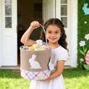 Easter Basket  Bunny Basket with DIY Blank Wooden Bunny Tag for Kids, Boys, Girls, Easter Egg Hunt, Candy Gift Storage (Pink)