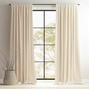 Topfinel Beige Cream Velvet Blackout Curtains 84 Inches Long, Ivory Tan Room Darkening Thermal Insulated Soundproof Modern Nursery Rod Pocket Back Tab Winter Drapes for Living Room Bedroom 2 Panels (52"W x 84"L (Pack of 2))