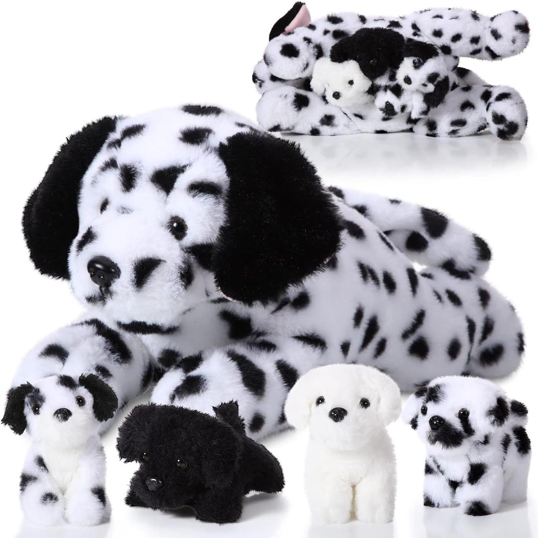 Skylety 5 Pcs Dog Stuffed Animal Puppy Stuffed with Babies Inside 1 Big Mommy with 4 Mini Baby Cute Soft Toy for Children Birthday Party Christmas Valentine Adopt a Puppy Favor (Dalmatians)