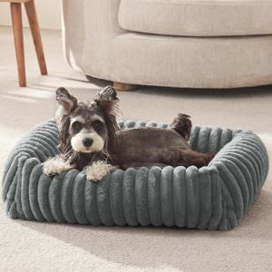 Dog Beds for Small Dogs, Washable Orthopedic Dog Bed with Removable Cover, Rectangle Soft Calming Sleeping Puppy Bed Durable Pet Cuddler with Anti-Slip Bottom, 20"x19"x6" Grey