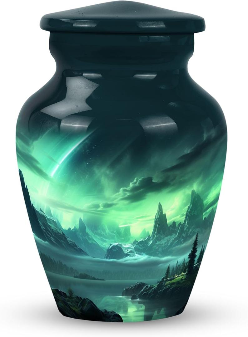 Aurora Borealis Urns for Human Ashes Adult Female - Small Cremation Urn for Dad - Mom Memorial Urns for Adult Man - Mini Keepsake Urn for Ashes for Women & Men 3 Inch