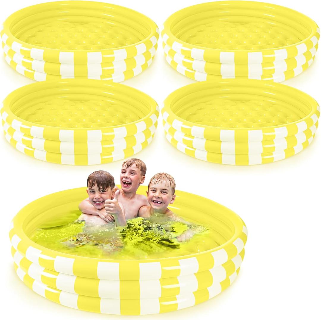 VioraWhite 4 Pack Inflatable Kiddie Pool for Toddlers 48''x 10'' Yellow Blow up Kids Swimming Pool Small 3 Rings Round Baby Pools for Indoor Outdoor Water Game Play Center