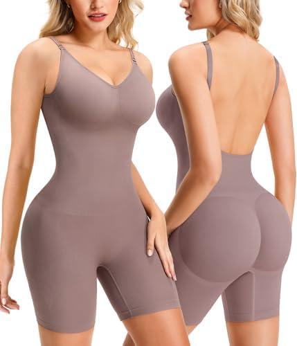 AGILONG Backless Shapewear Bodysuits For Women Tummy Control Seamless Faja Body Shaper Slimming Full Body Suits, Size Medium