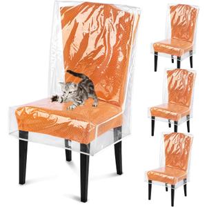 Dining Chair Covers, Waterproof Chair Covers - 4 Pack Clear Plastic Seat Chair Protector for Kitchen Keep Your Chair Away from Water Dust Stain and Pet Claws W/21 x D/18 Fits 16-23" (4)