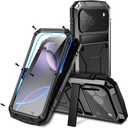 17 Pro Max Metal Case, Military Grade Heavy Duty Aluminum Rugged Cover with Built-in Screen Protector Stand Camera Control Shockproof Dustproof Full Body Protection for Men/Women (Black)