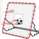 Baseball Rebounder ,4x4.5FT Soccer Rebounder with 4 Adjustable Angles, 28 Bungee Cords to Adjust Elastic, Sports Equipment for Soccer/Baseball/Softball/Volleyball Training,Pitchback Net for All Levels (Red)