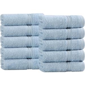 Superior Egyptian Cotton 10-Piece Face Towel Set , Small Towels For Facial, Spa, Quick Dry, Absorbent Towels, Bathroom Accessories, Guest Bath, Home Essentials, Washcloth, Airbnb, Light Blue
