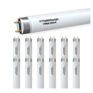 12 Pack 17W 24in T8 Bright White Fluorescent Tube, F17T8/865 6500K Daylight,2 Foot T8 Linear Fluorescent Lamp,Medium Bi-Pin (G13) Base,1350 Lumens