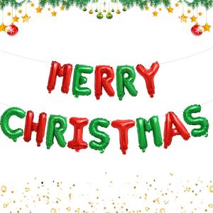 Tellpet Merry Christmas Letter Balloons Banner, Christmas Backdrops for Photography, Red and Green