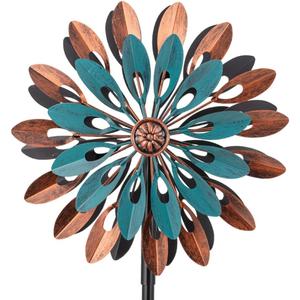 VEWOGARDEN 360 Outdoor Metal Wind Spinners Kinetic Wind Sculptures & Spinners for Yard Garden Lawn Patio Decorations, Blue & Bronze (13 Inch(Blue & Antique Bronze))