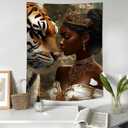 RichIdeas Beauty and Tiger Tapestry Wild Animal Tapestries Black Girl Wall Blanket for Bedroom Living Room Decor 44x60 Inches RITADJ1176
