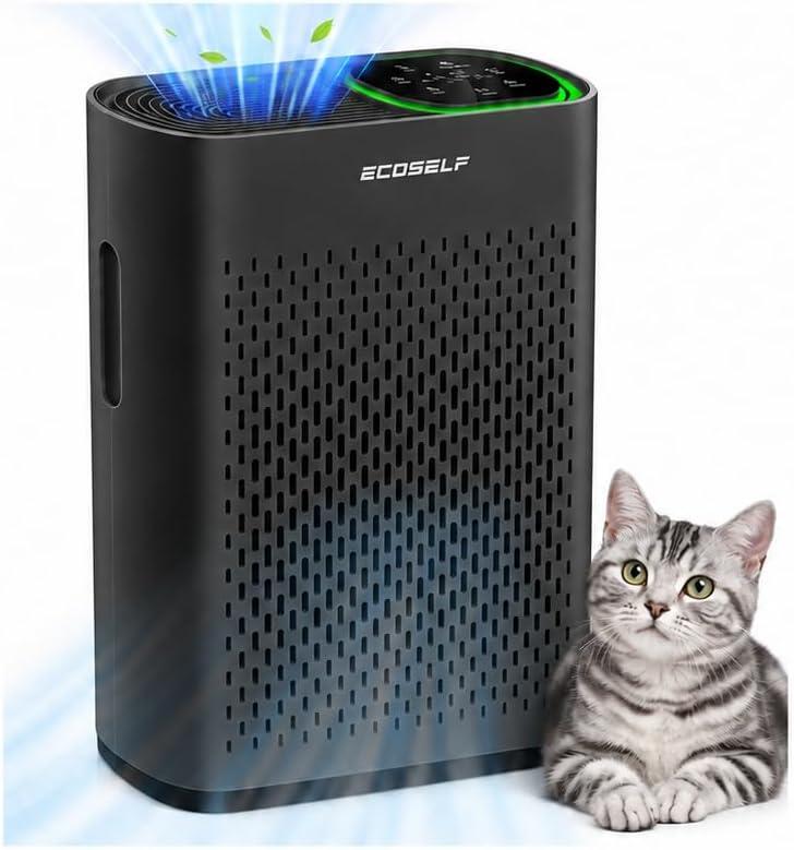 Black Air Purifier for Home Large Room Up to 2,400 Ft², 3-Stage True HEPA Filtration with Real-Time PM2.5 Display, 360° Airflow, Auto Mode, Touch Control & Quiet 20dB Sleep Mode