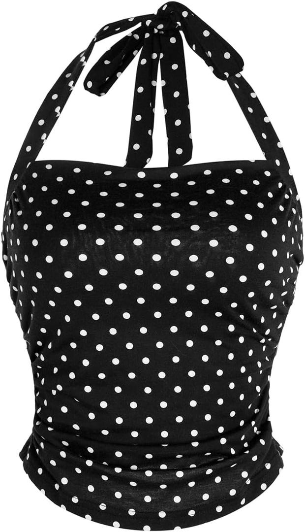 SOLY HUX Women's Y2K Casual Halter Top Tie Back Polka Dots Going Out Crop Tank Tops Sleeveless Streetwear, S