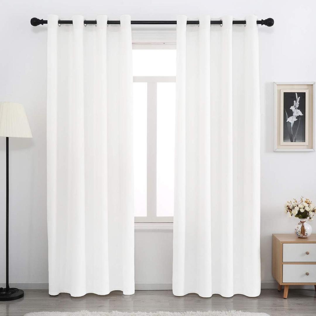 SPXTEX Bleach White Velvet Curtains - 54 Inch Long, Soft, Insulated, Light Filtering, Grommet Top, Set of 2 Panels
