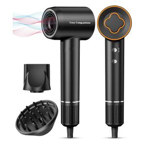 Hair Dryer, 150000 RPM High-Speed Brushless Motor Negative Ionic Blow Dryer for Fast Drying, Low Noise Thermo-Control Hair-Dryer-with-Diffuser and Nozzle (Black)