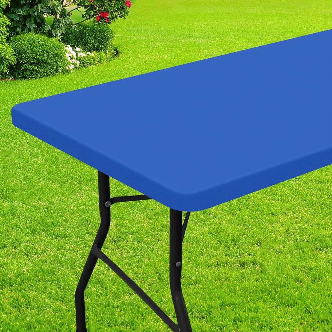 Smiry Rectangle Picnic Table Cloth, Waterproof Elastic Fitted Tablecloths for 6 Foot Tables, Washable Polyester Table Cover for Camping, Indoor and Outdoor (Blue, 30"x72")