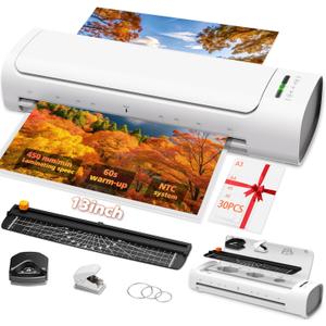 13 Inch Laminator Machine with 30 Laminating Sheets, A3 11-in-1 Hot & Cold Thermal Laminator for Teachers, 60S Fast Warm-Up, 450mm/min, Never-Jam Design Laminate for Home, Office, School -White