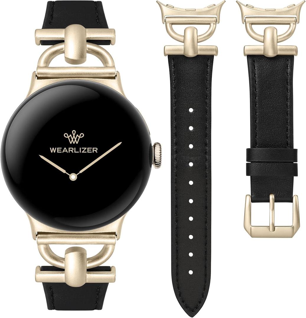 Wearlizer Leather Bands Compatible with Google Pixel Watch 4/3 41mm/Pixel Watch 2/1 Band Women, Dressy Designer Slim Leather Strap with D-Shape Metal Buckle for Pixel Smartwatch Accessories