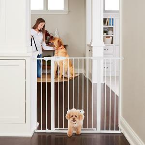 MYPET North States Extra Tall & Wide Walk Thru EasyPass Pet Gate with Patented Adjustable pet Door: 29.75 - 52 Wide Dog Gate. Pressure Mount, No Tools Needed. Dog Gates for House, 41" Tall, White