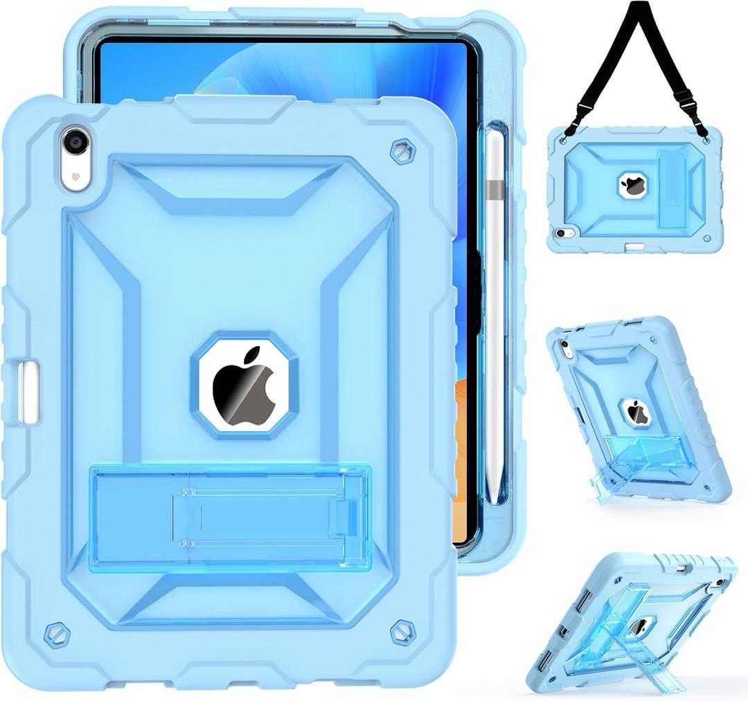 TIMISM Case for iPad 10th Generation 2022, iPad (A16) 11 Inch 2025 with Pencil Holder & Kickstand, Translucent Hard PC Back Cover, Heavy Duty Shockproof Protective Case for iPad 11/10, Clear Blue