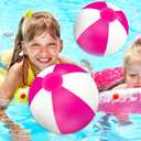 Whaline 3Pcs Inflatable Beach Ball Round Pool PVC Balls Cute Game Toys for Summer Hawaiian Tropical Theme Beach Party Decor (20 Inch, Hot Pink)