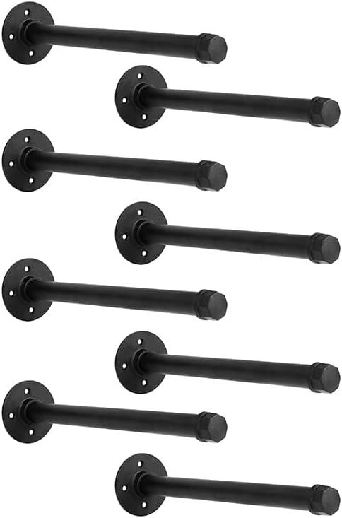 Industrial Pipe Shelf Brackets 8-Pack 14 Inch - Heavy Duty Black Iron for 8"-14" Wood-Wall Mount Floating Shelves Kit with All Hardware Included,Pipe Shelving Brackets , Black DIY Pipe Shelves