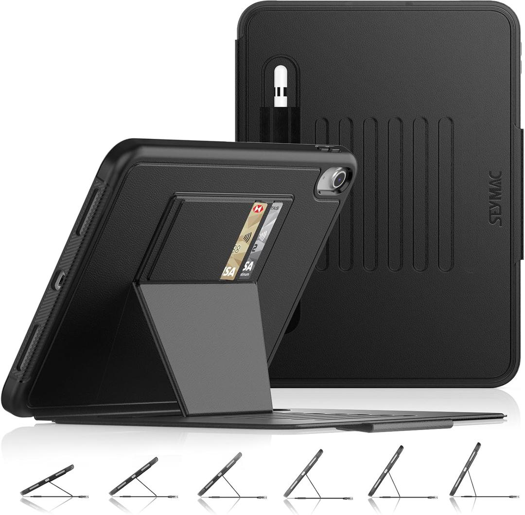 SEYMAC stock Case for iPad (A16) 11th/10th Generation 11''/10.9'', Strong Magnetic Auto Sleep Shockproof Case with Absorbing Multi-Angles Stand, Pen Holder, Card Slot (Black)