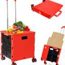 SUNALLY Folding Utility Cart Rolling Crate Handcart Shopping Trolley, Red