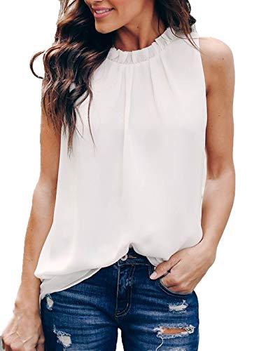 Allimy Women Summer Casual High Neck Chiffon Sleeveless Tank Tops Fashion Blouses 2026 White, Medium