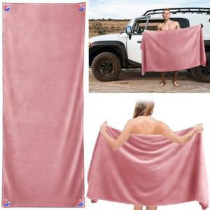 Outdoor Magnetic Bath Towel Oversized 75"x30" Magnetic Microfiber Beach Quick Dry Towel with Magnet Corners for Beach, Pool, Travel, Gym & Camping(Pink)