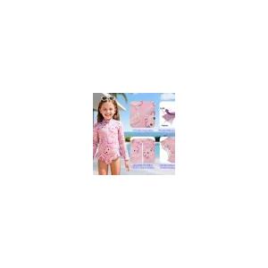 QUGRL Girls Rash Guard Bathing Suit Long Sleeve One Piece Swimsuits UPF 50+ Toddler Kids Zipper Swimwear 7-8T Years