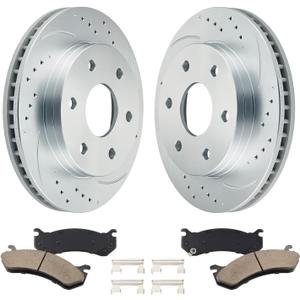 BDFHYK Front Brake Kit Compatible with GMC Savana 1500 03-08, Yukon XL 1500 01-06, Compatible with Chevrolet Express 1500 03-08, Drilled Slotted Brakes Rotors and Ceramic Brake Pads, Replace S-55054