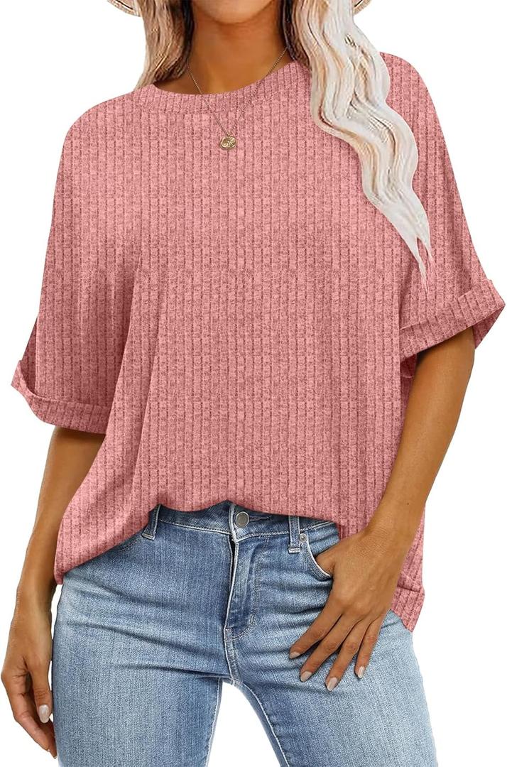 Tankaneo Womens Oversized T Shirts Casual Half Sleeve Tops Crew Neck Trendy Tunic for 2024 Summer